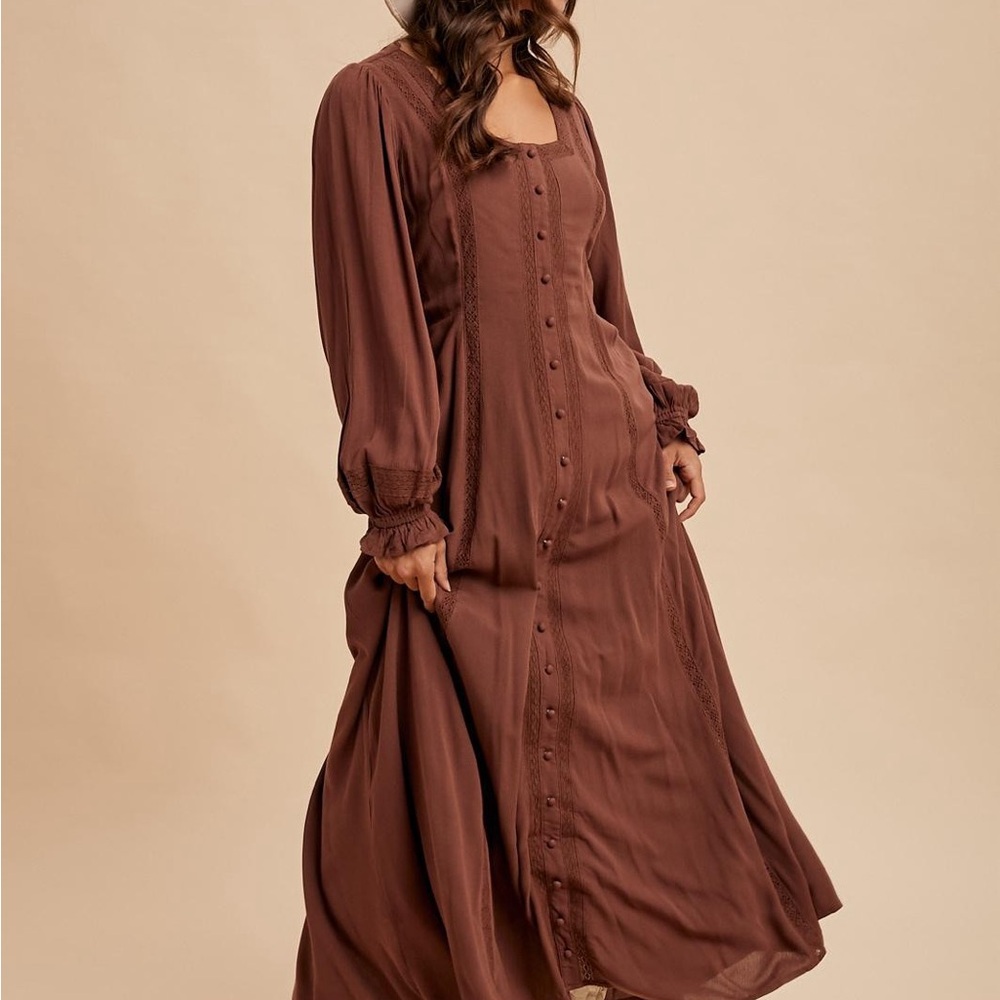 The Adele Button Down Maxi Dress In Chocolate - image 1